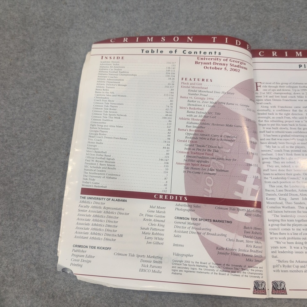 2002‎ Alabama Crimson Tide vs Georgia Bulldogs Football Program October 5 VG- - Picture 2 of 2